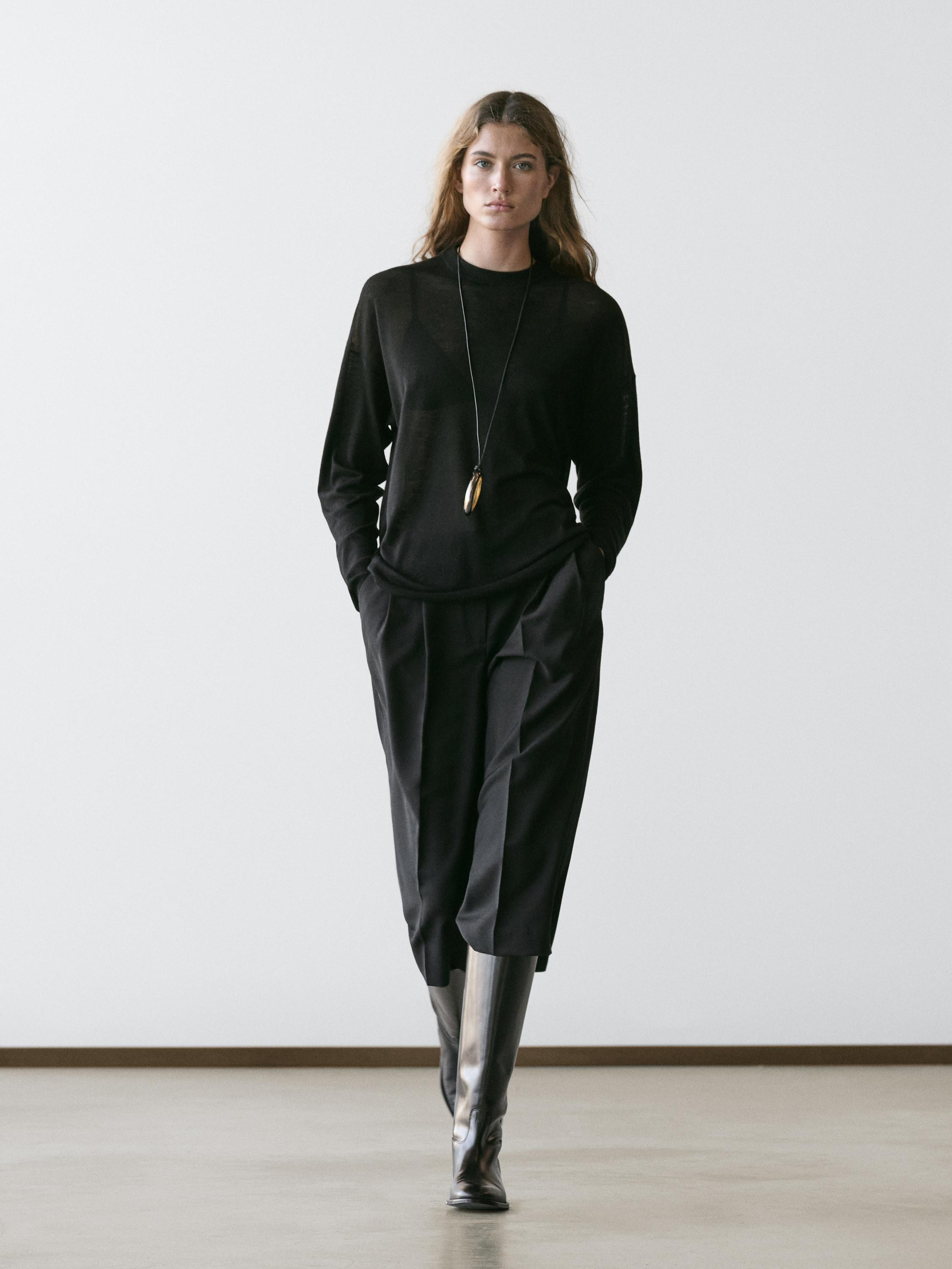 Oversize wool blend knit sweater | Massimo Dutti UK