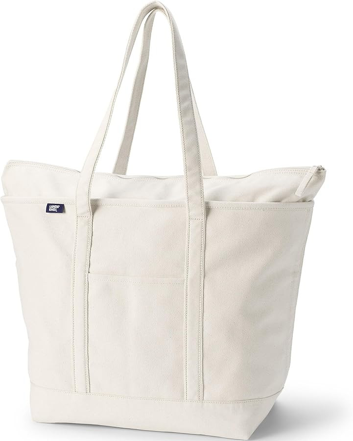 Lands' End Zip Top Long Handle Canvas Tote Bag | Amazon (US)