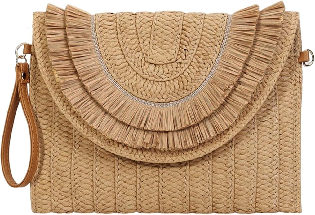 Raffia Woven Clutch Bag, Straw Handbags Straw Purse Summer Beach Crossbody Bags for Women | Amazon (US)