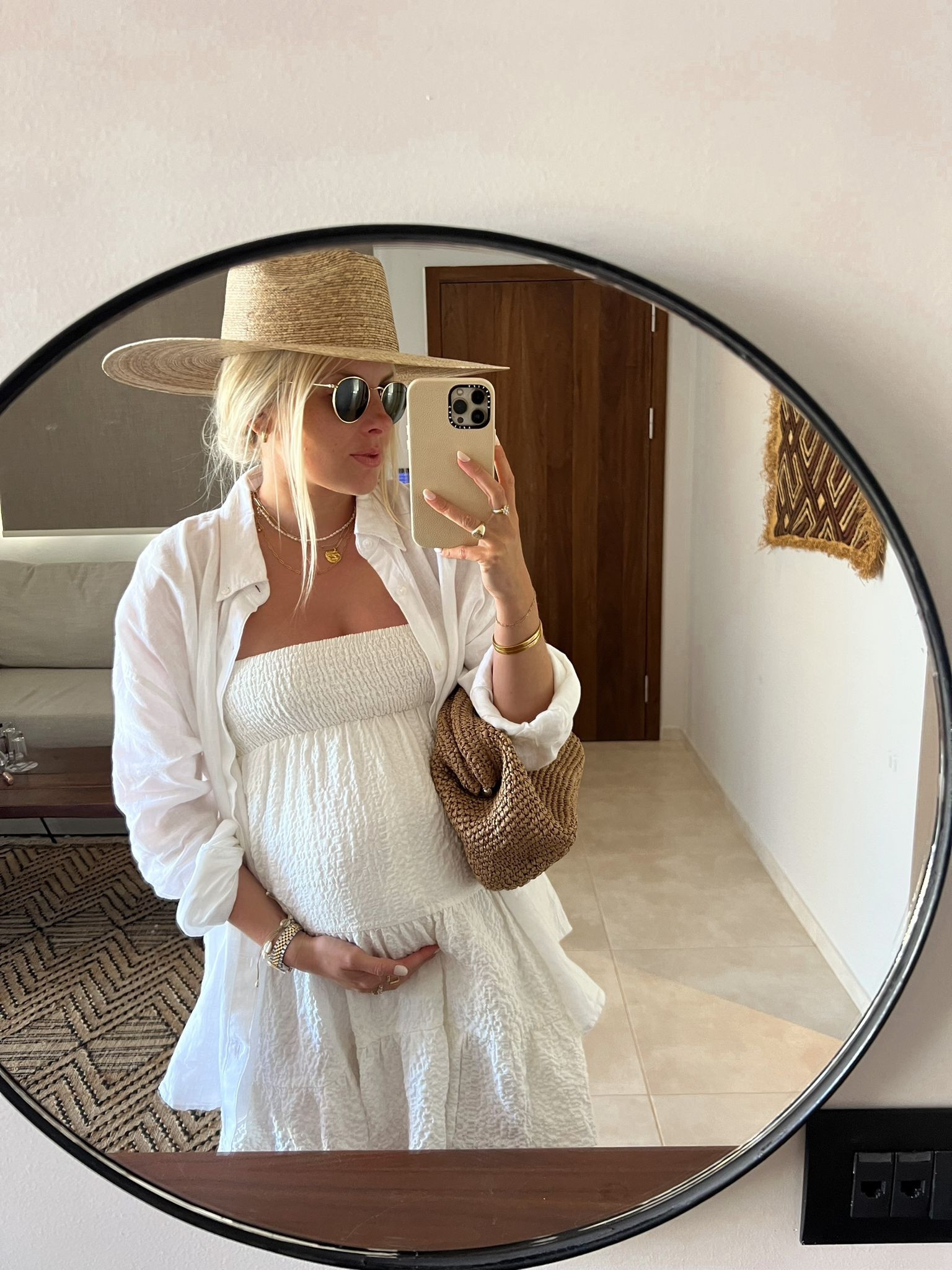 Summer style, summer fashion, outfit inspiration, raffia clutch bag, Fedora Hat, holiday style, white shirt, white summer dress, gold jewellery 

#LTKSeasonal #LTKstyletip #LTKeurope