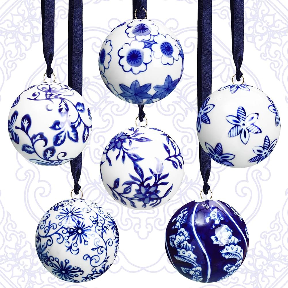 Cindeer Set of 6 Christmas Mini Porcelain Balls Ornament 2.4 Inch Porcelain Orbs Bulk Chinoiserie... | Amazon (US)