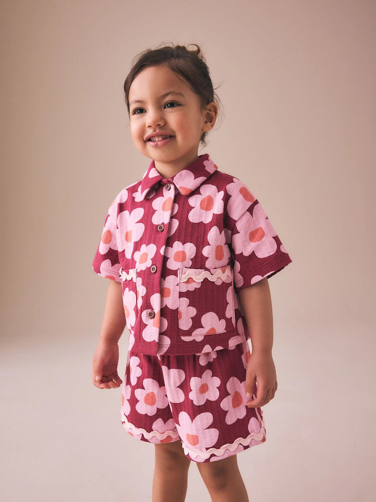 Buy Pink/Plum Stampy Flower Short Sleeve Button Shirt and Shorts Set (3mths-7yrs) from Next USA | Next US