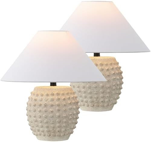 JONATHAN Y 18.25" Matte Cream Ceramic Hobnail Table Lamp Set of 2 for Bedroom, Modern Minimalist ... | Amazon (US)