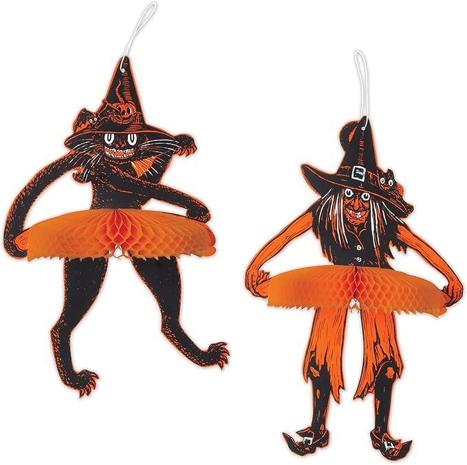 Beistle Vintage Halloween Tango Witch & Cat, 15" - 16", Black/Orange/White | Amazon (US)