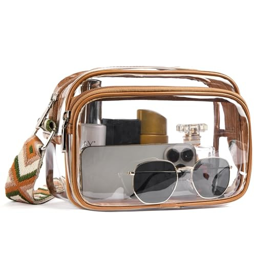 BOSTANTEN Clear Bag for Women Stadium Approved Clear Bags Small Crossbody Purse Trendy for Concerts Sports Events Brown | Amazon (US)