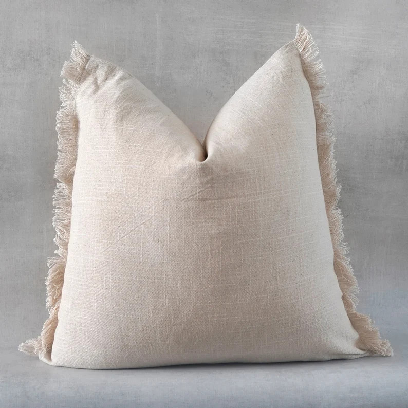 Off Cream White Throw Pillow Cover | Cotton Native Pillow Cover | Fringed Pillow | High End Pillo... | Etsy (US)