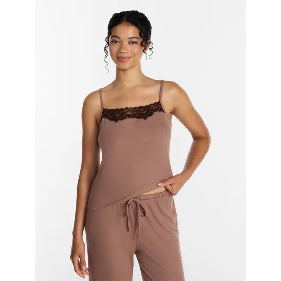 Joyspun Women’s Lace Trim Ribbed Modal Cami, Sizes XS-3X | Walmart (US)