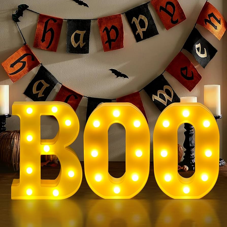 Halloween Decorations-3 LED Marquee Light Up Letters Sign "BOO" Halloween Letter Lights for Home ... | Amazon (US)