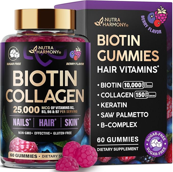 Biotin Gummies with Collagen - Hair Growth Support Skin, & Nail Strength - for Women & Men - Biot... | Amazon (US)
