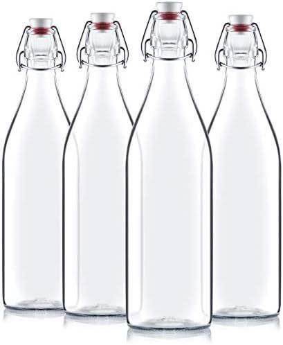 Bormioli Rocco Giara Swing Top Bottles 33 ¾ Ounce-4 Pack Round Clear Glass Grolsch Flip Top Bott... | Amazon (US)