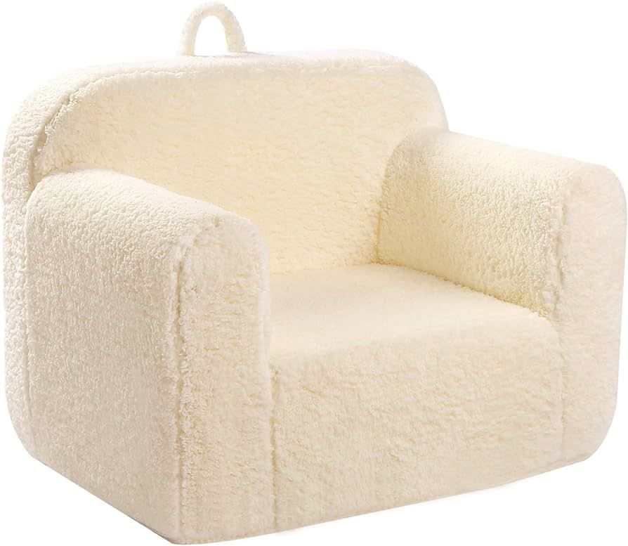 Kids Snuggly-Soft Sherpa Chair, Cuddly Toddler Foam Chair for Boys and Girls, Cream | Amazon (US)