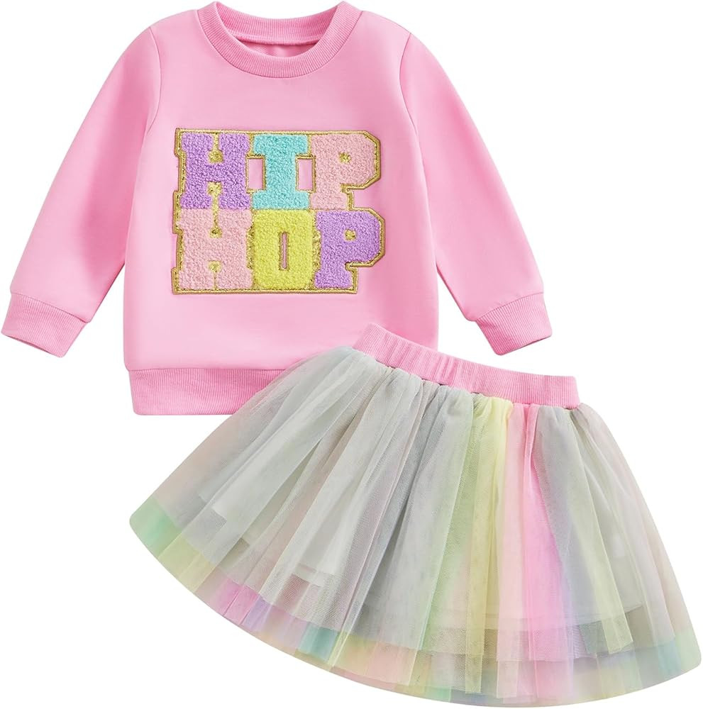 Toddler Easter Outfit Baby Girl Easter Shirt Dress Long Sleeve Sweatshirt and Tulle Skirts Little... | Amazon (US)