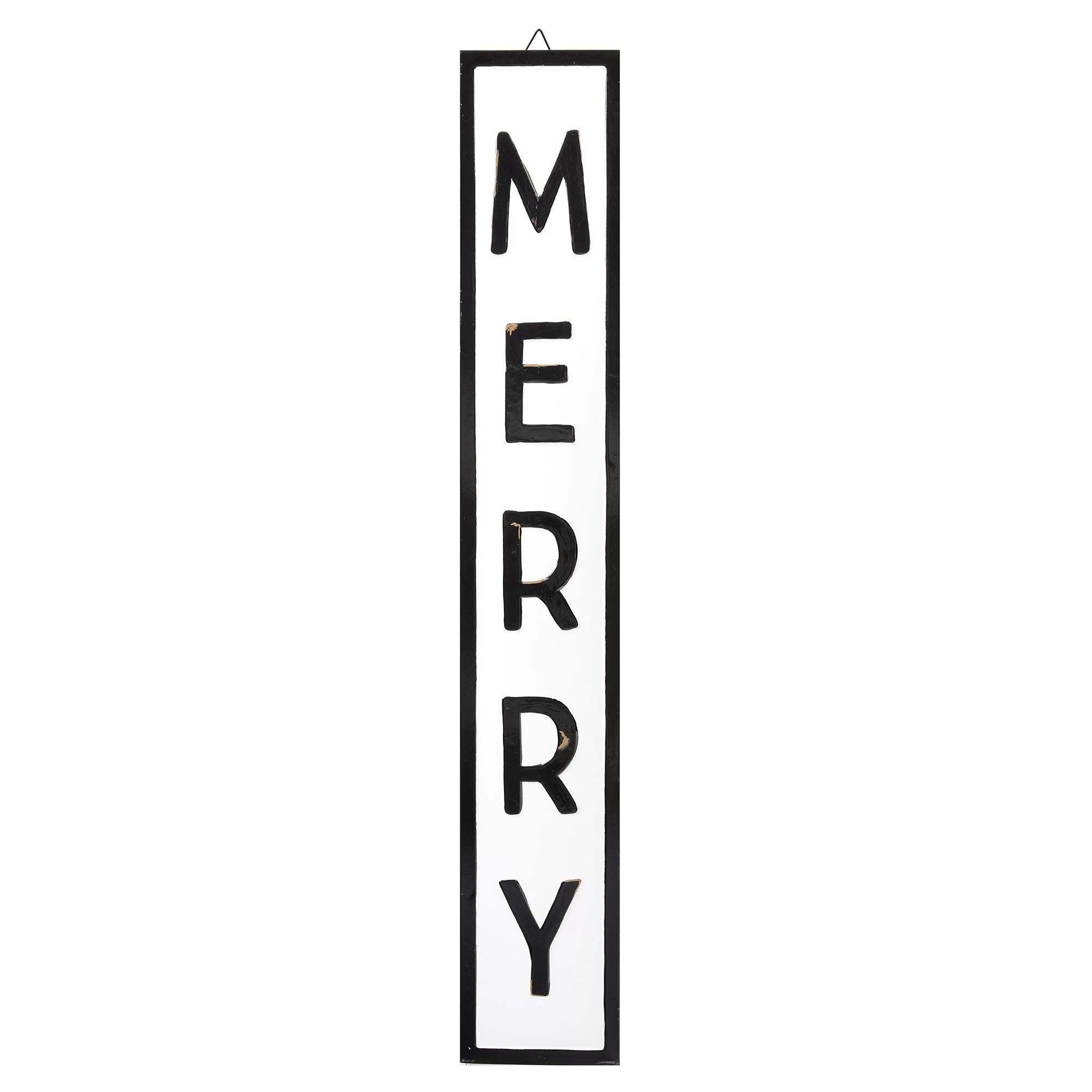 Holiday Time Black and White Christmas Metal Outdoor Hanging Sign, 40", Merry | Walmart (US)