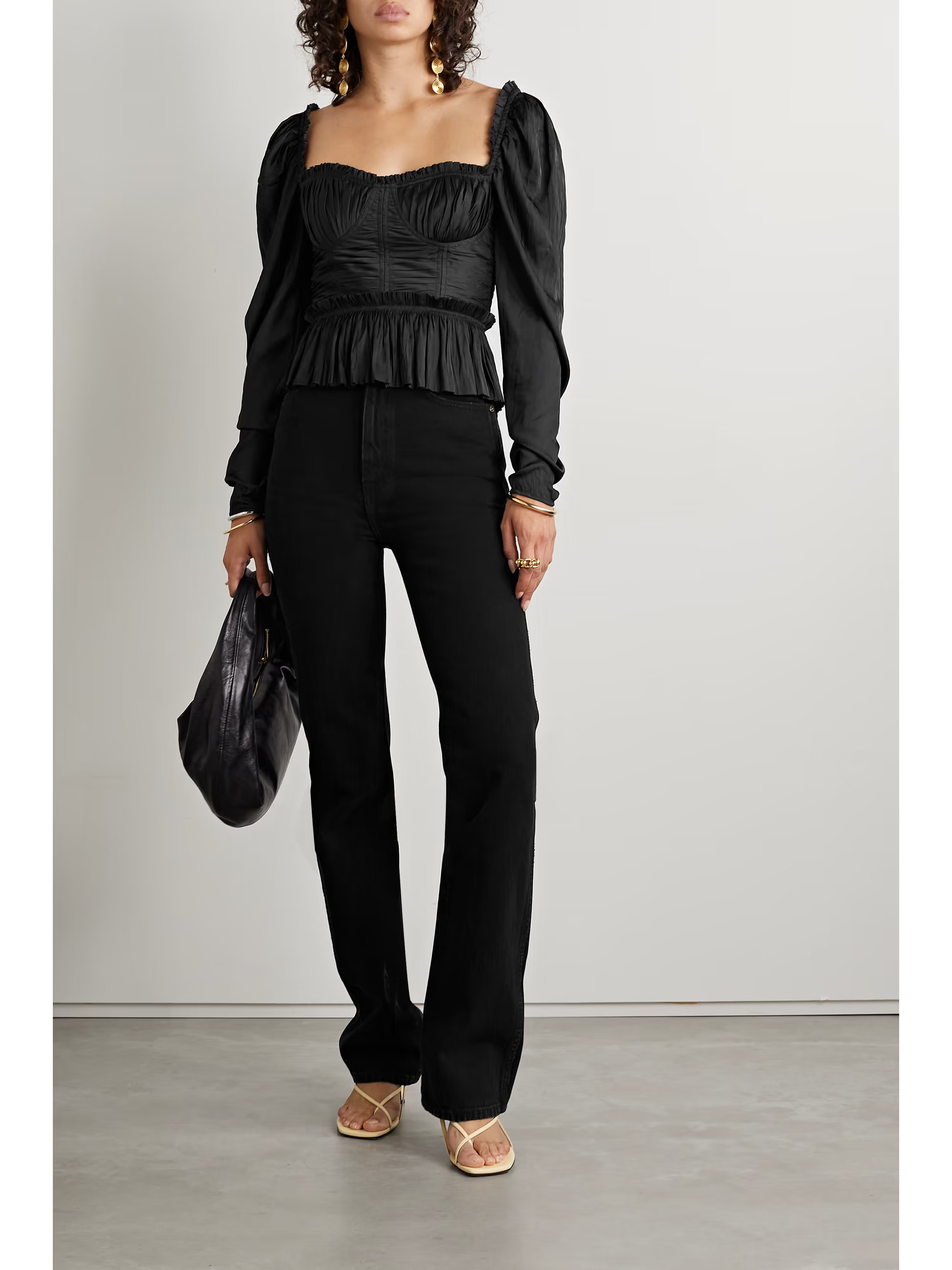 Mia ruffled gathered satin peplum blouse | NET-A-PORTER (US)