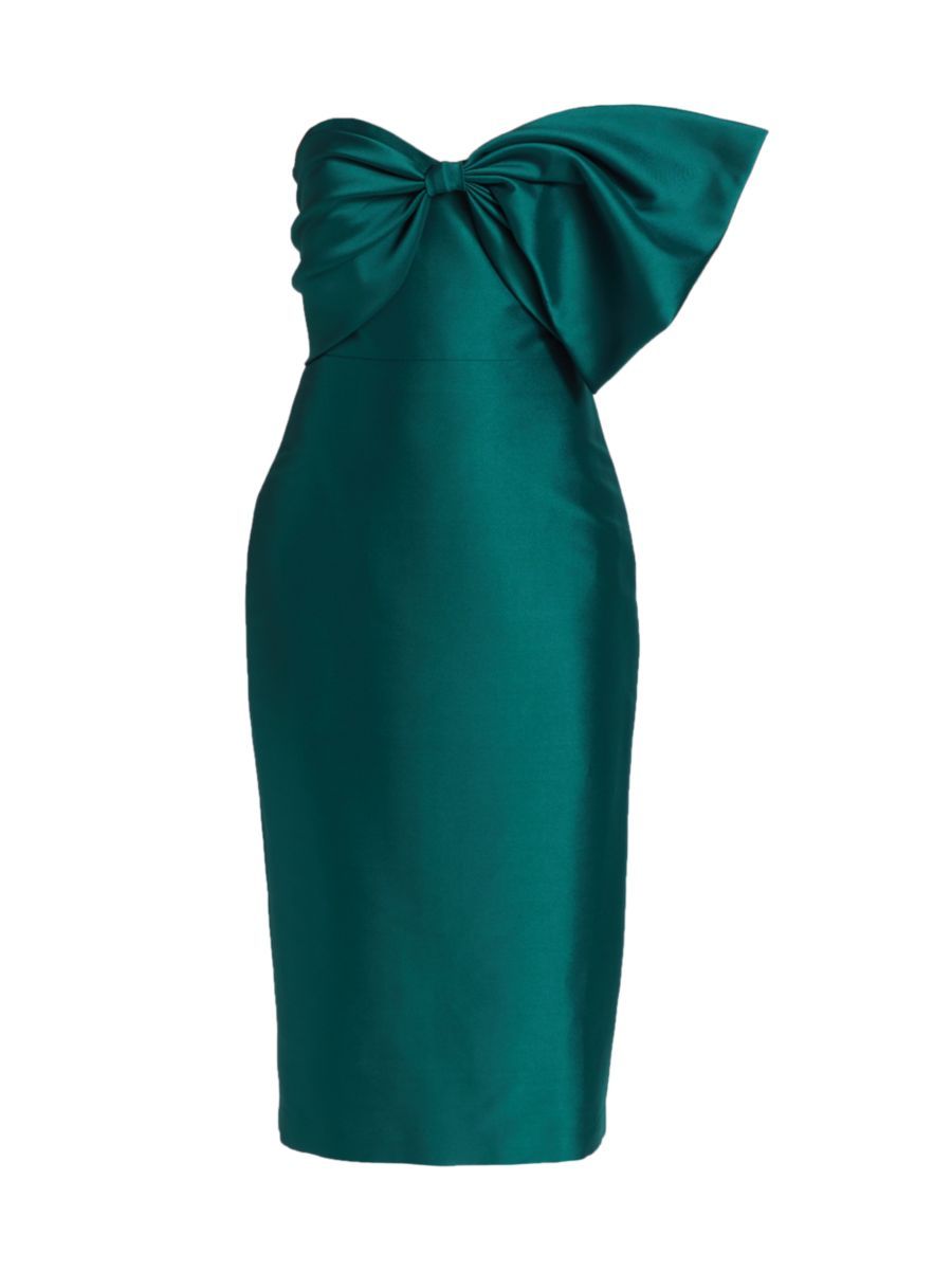 Badgley Mischka Mikado Satin Bow Midi-Dress | Saks Fifth Avenue