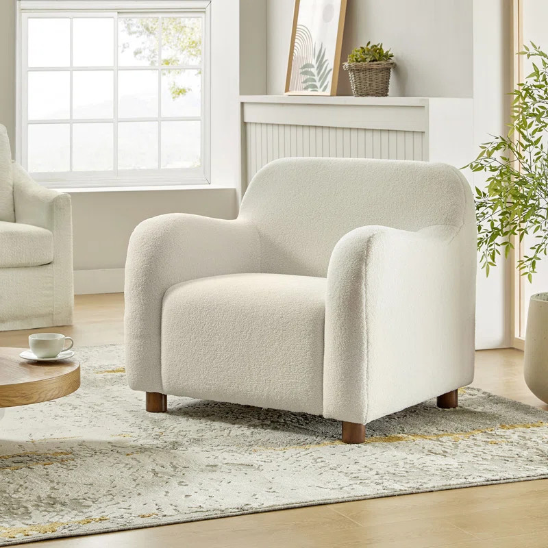 Berken 35'' Wide Lamb Wool Upholstered Teddy Armchair with Solid Wood Legs | Wayfair North America