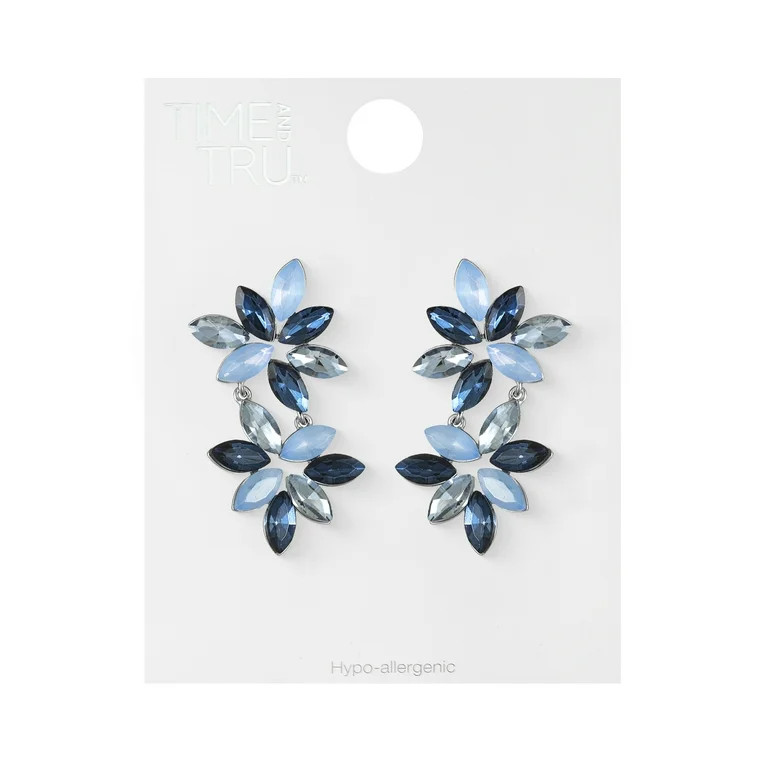 Time and Tru Silvertone Blue Floral Drop Earring, 1 Pair | Walmart (US)