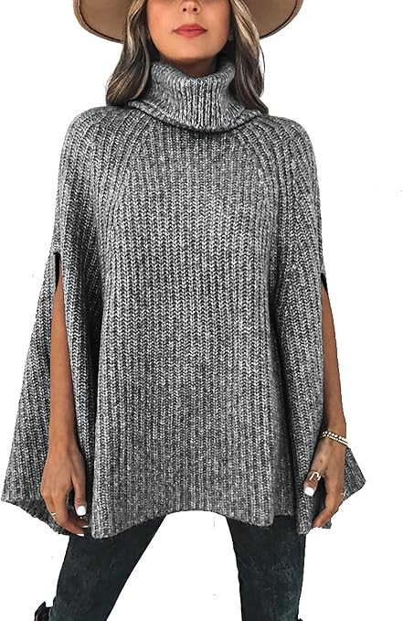 KIRUNDO Women's 2024 Fall Winter Turtleneck Poncho Sweater Fashion Chunky Knit Cape Wrap Sweaters... | Amazon (US)