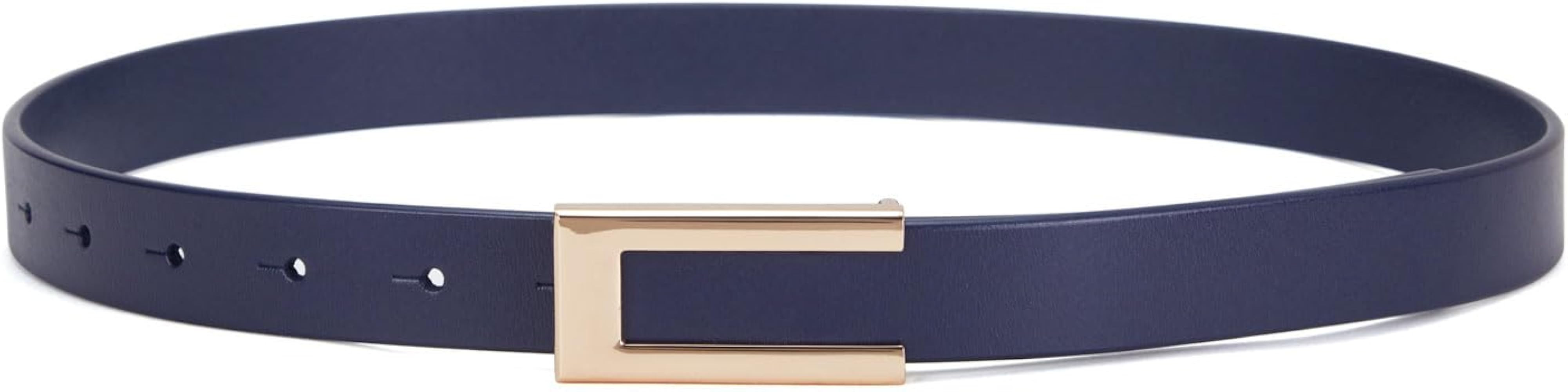 Womens Leather Belt Skinny Waist Belt for Dresses Jeans Pants with Gold Buckle | Amazon (US)