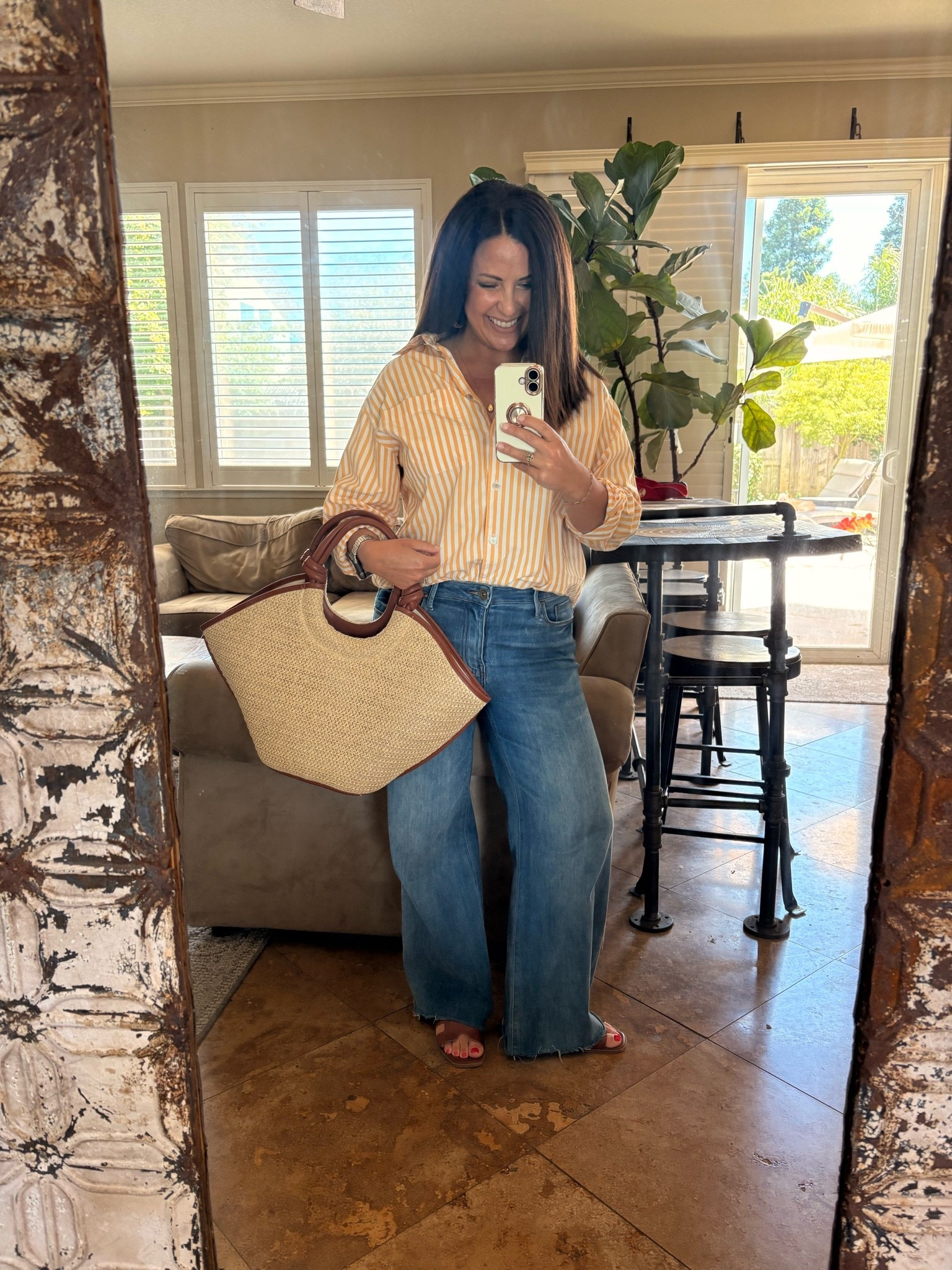 Easy outfit formula for spring + summer ☀️
This striped button-down gives that polished-but-relaxed look and these petite-friendly wide leg jeans are SO good. Added my favorite woven tote and comfy sandals for an easy everyday outfit 🤍

I’m 5’2” and wearing a size 4 in the jeans.

#LTKStyle #LTKPetite #WideLegJeans #CasualStyle #Over40Style #PetiteFashion #EverydayOutfit #SpringStyle #SummerStyle #ClassicStyle

#LTKOver40 #LTKPetite #LTKWorkwear