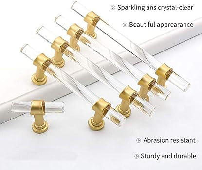 10 Pack | Peaha Acrylic Drawer Pulls Kitchen Cabinet Handle Gold Dresser Drawer Pull Brushed Brass C | Amazon (US)