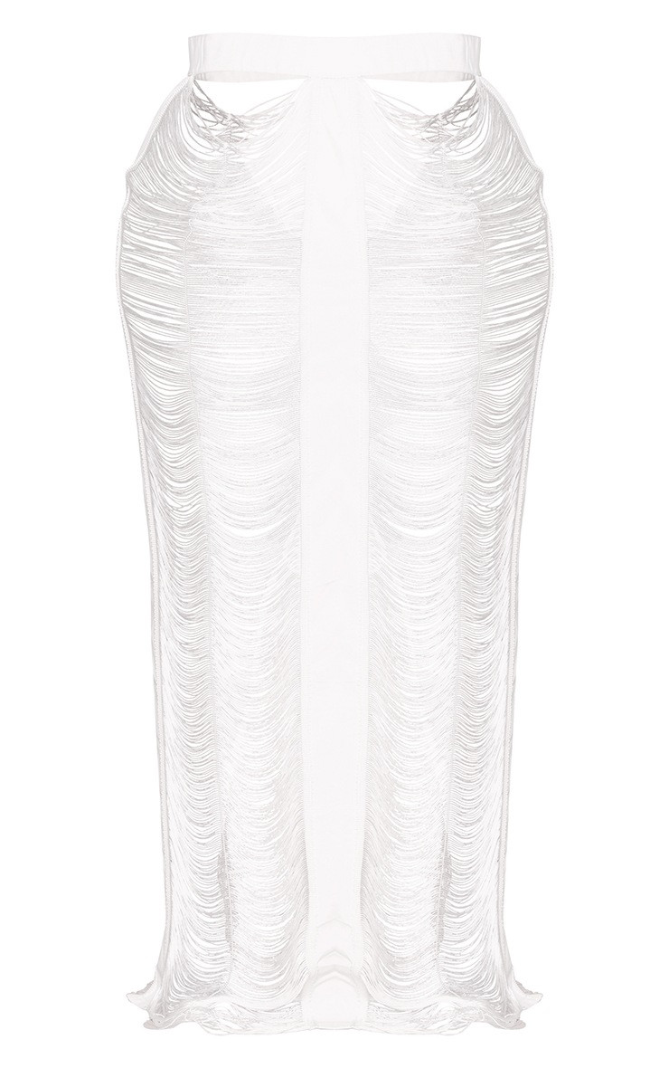Plus White Fringed Maxi Skirt | PrettyLittleThing US
