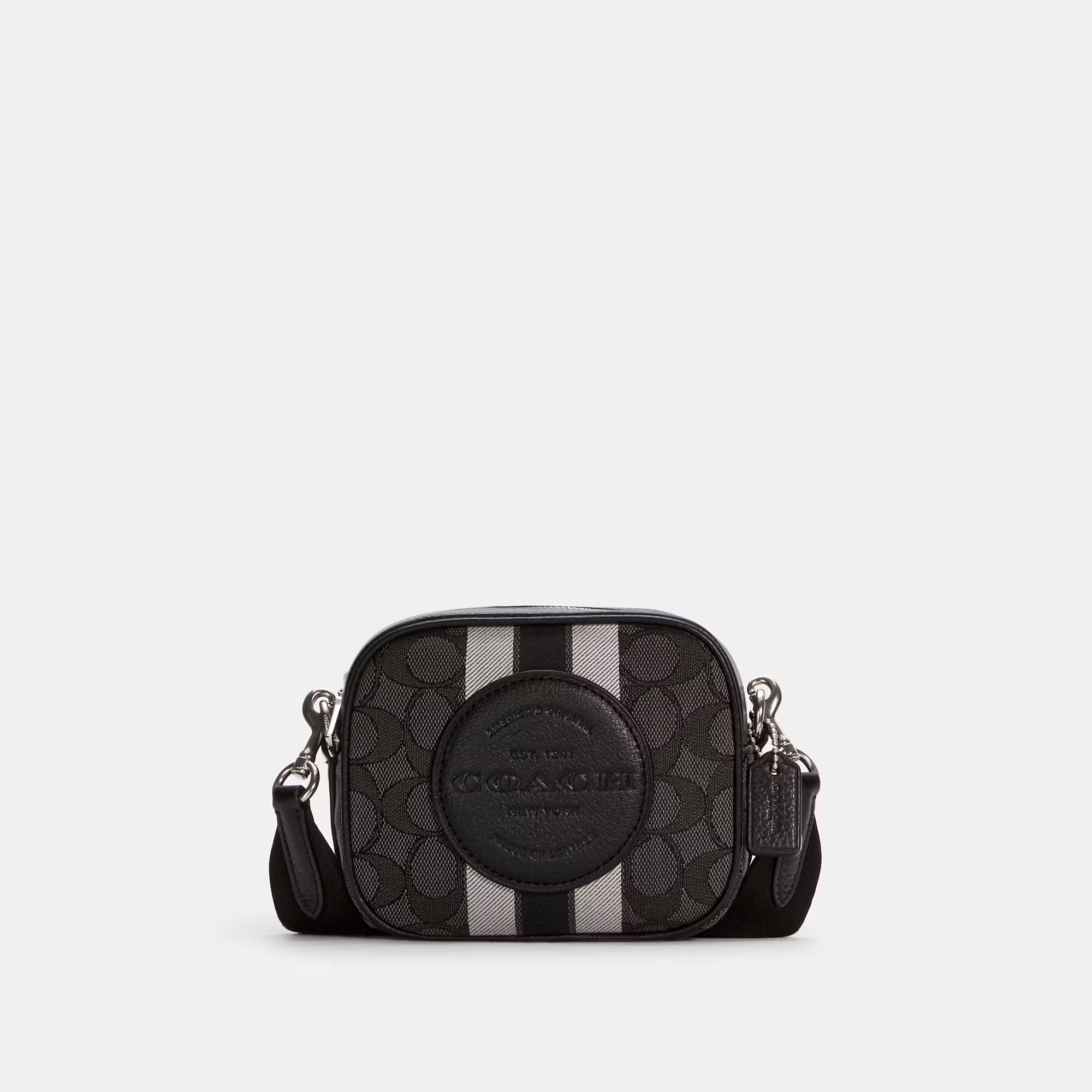 COACH Women's Mini Dempsey Camera Bag In Signature Jacquard With Stripe And Patch | Coach Outlet CA