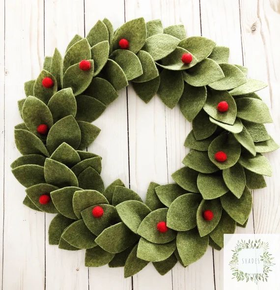 Farmhouse Olive Wreath Olive Green Felt Leaves Simple Decor - Etsy | Etsy (US)