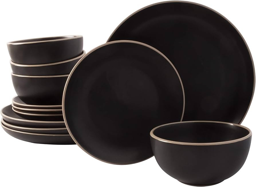 Gibson Home Rockaway 12-Piece Stoneware Dinnerware Set, Service for 4 \u2013 Modern Round Plates ... | Amazon (US)