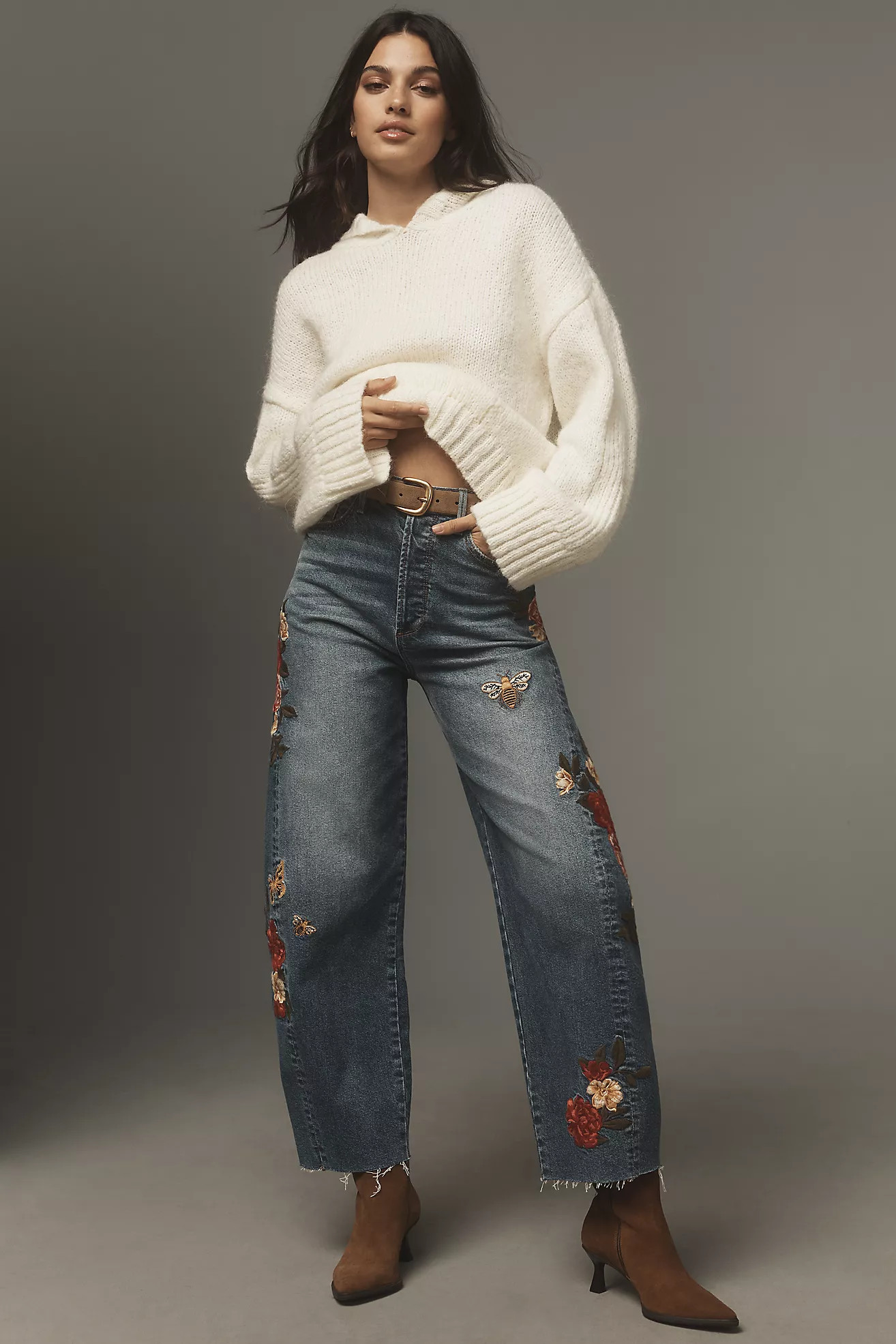 Driftwood Parker Embroidered High-Rise Barrel Jeans | Anthropologie (US)