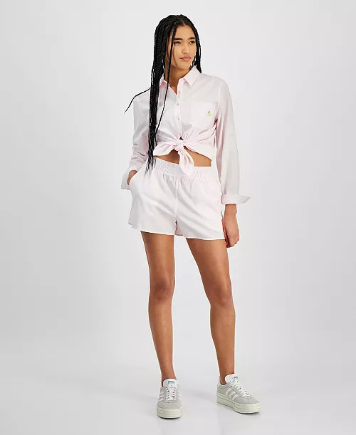 Juniors' Linen-Blend Striped Boxer Shorts | Macy's