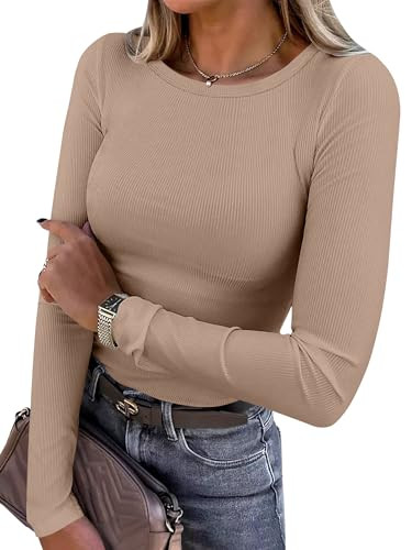 ANRABESS Women Long Sleeve Shirts Rib Knit Slim Fit Tops Basic Tee 2025 Fall Outfits Casual T-Shi... | Amazon (US)