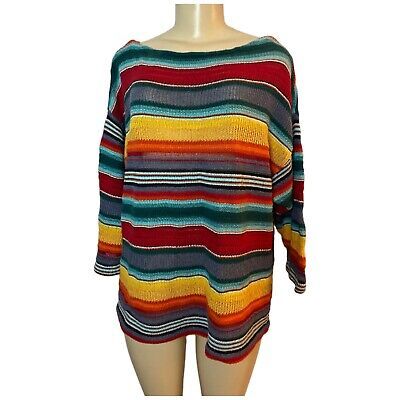 Ralph Lauren Jeans Co Women Pullover Sweater XL Striped Cotton Linen Multicolor  | eBay | eBay US