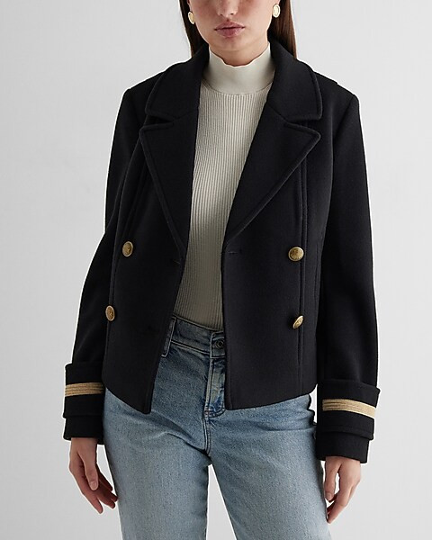 Double Breasted Novelty Button Cuffed Cropped Coat | Express