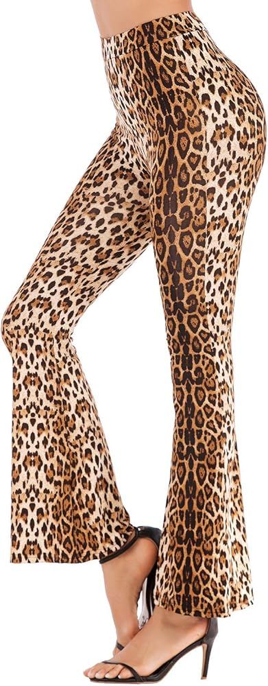Womens Leopard & Snake Flare Animal Print Flared Bell Bottom Pants Wide Leg Pants | Amazon (US)