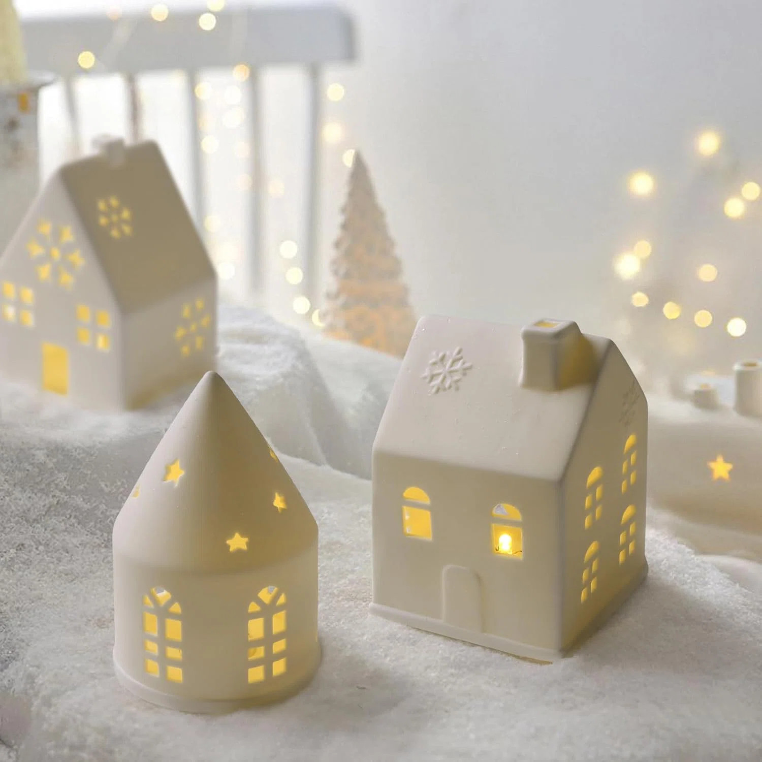 Christmas Village Sets, 3Pcs White Christmas Village Sets Christmas Decorations Indoor, Christmas... | Wayfair North America