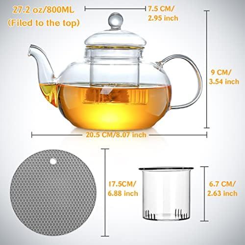 Glass Teapot with Removable Infuser and Silicone Coaster, Stovetop Safe Tea Pot for Blooming and Loo | Amazon (US)