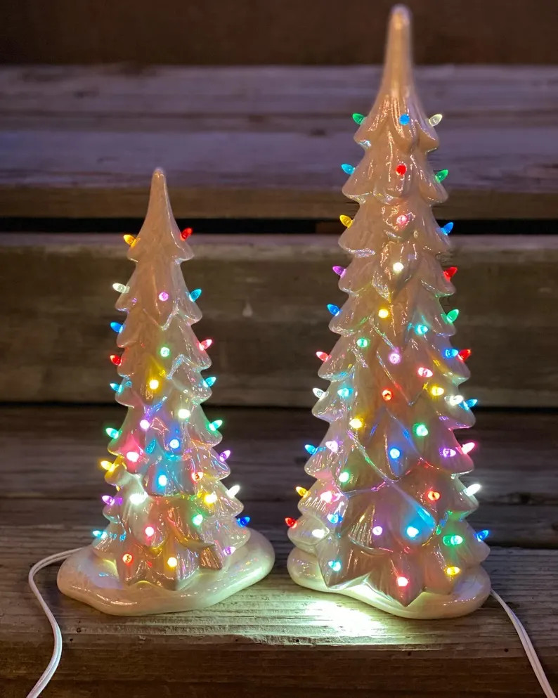 Wispy Hand Painted Ceramic White Mother of Pearl Light-up Christmas Tree 11.515 Tall - Etsy | Etsy (US)
