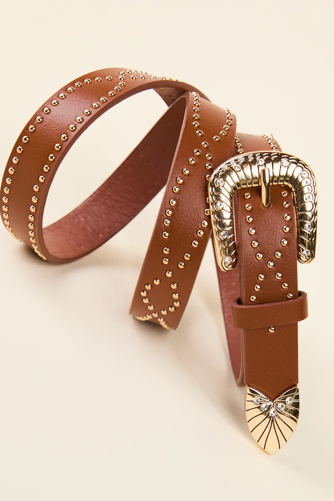 Brown Studded Western Belt | Pink Lily