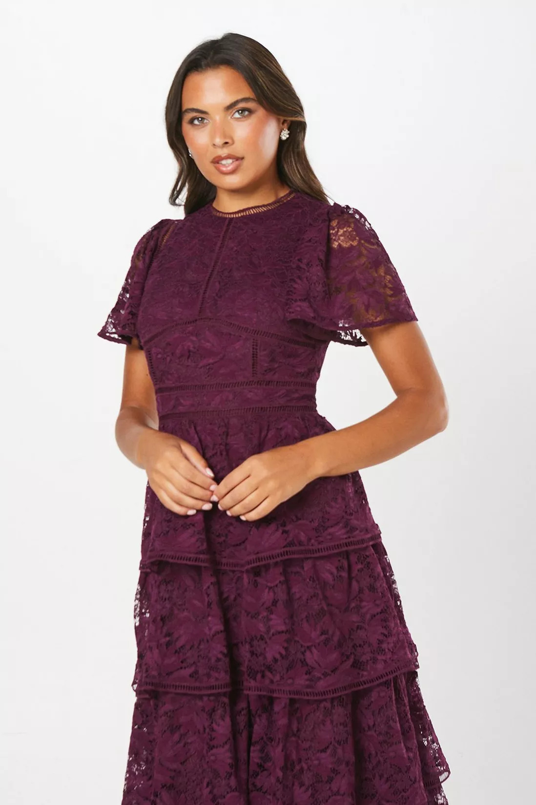 Dresses | Tiered Lace Dress With Flutter Sleeve & Trims | Coast | Coast UK & IE
