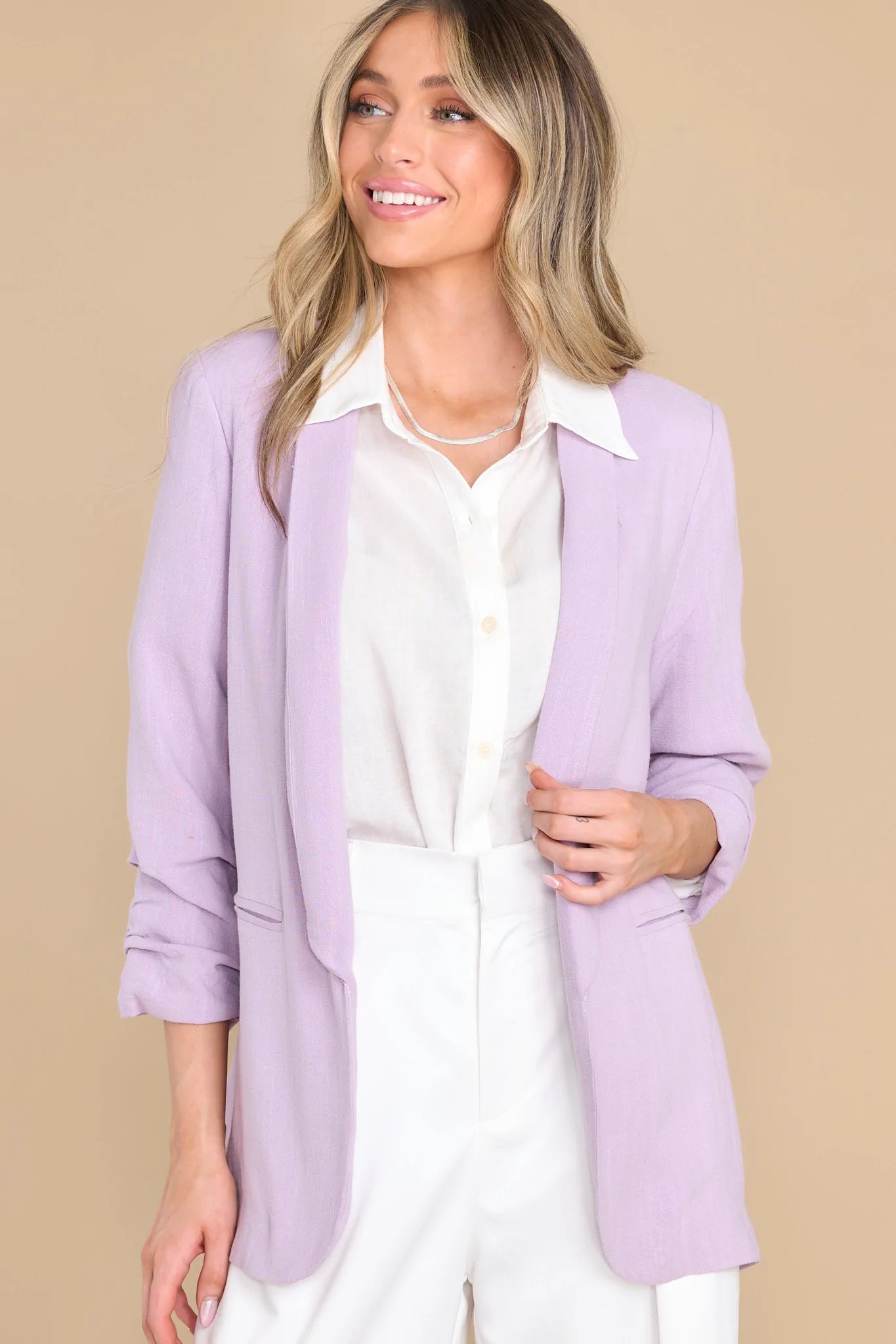 It's My Call Lilac Blazer | Red Dress 