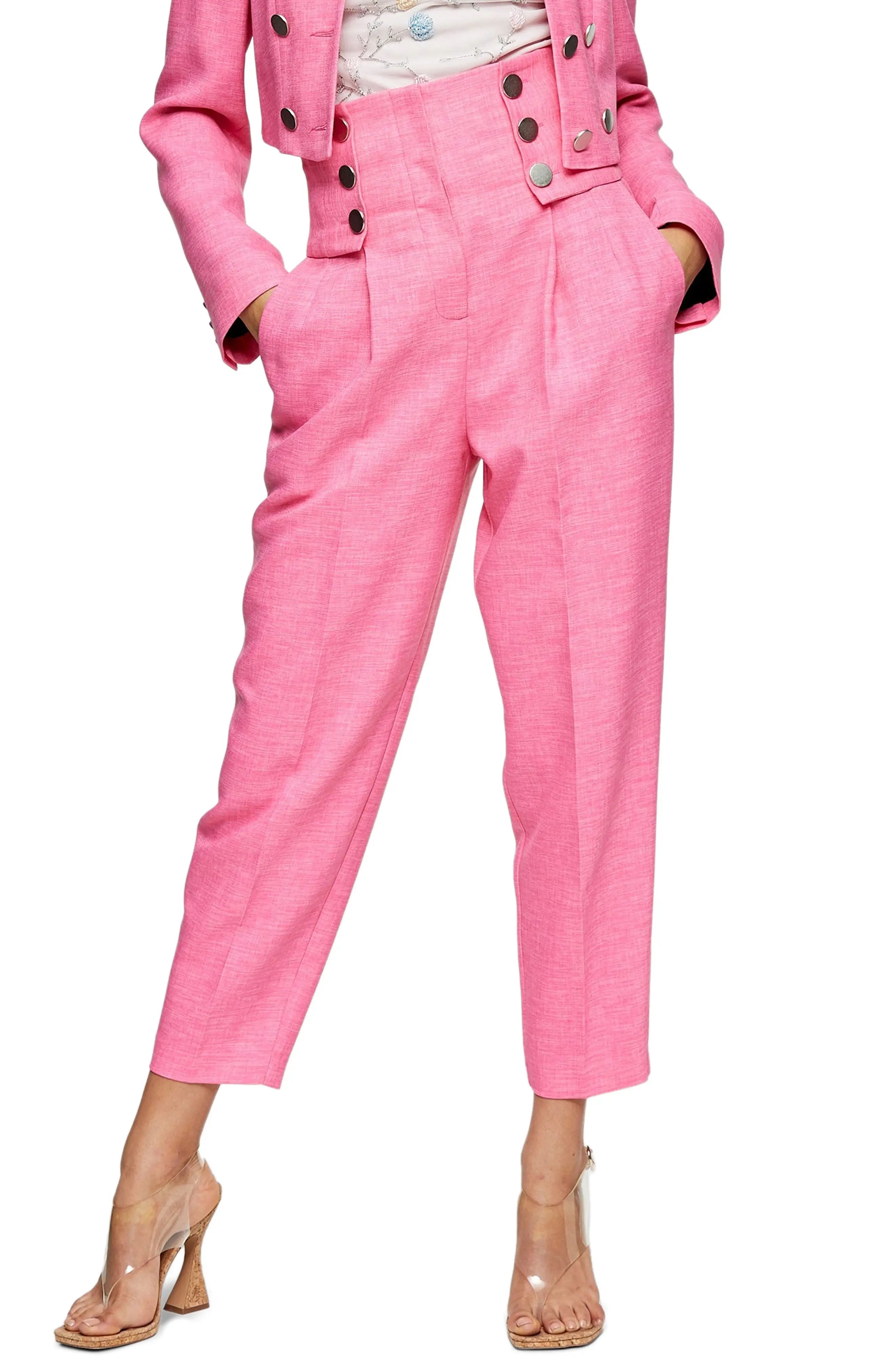 Women's Topshop High Waist Tapered Trousers, Size 2 US (fits like 0) - Pink | Nordstrom