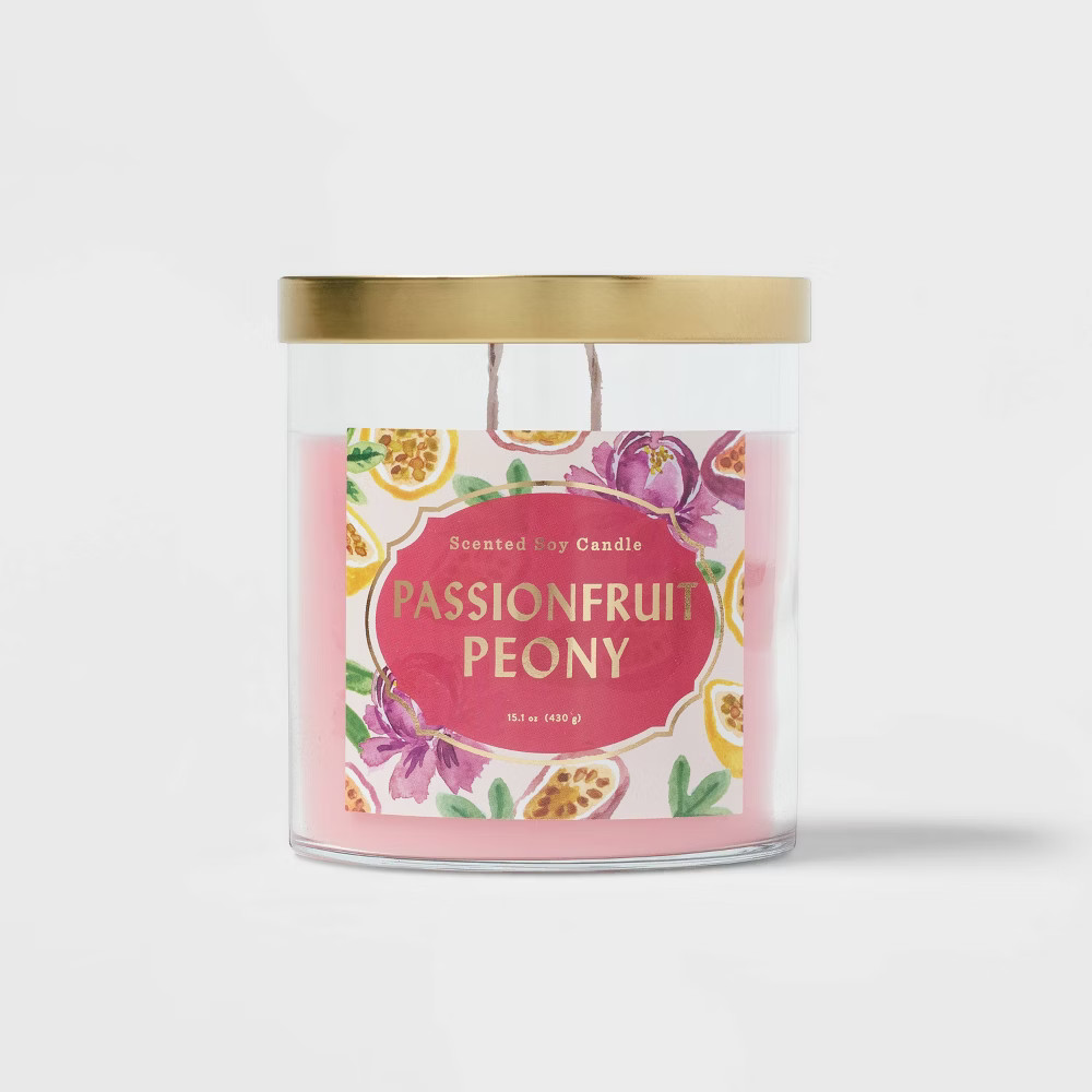 15.1oz Lidded Glass Jar 2-Wick Candle Passionfruit Peony - Opalhouse | Target