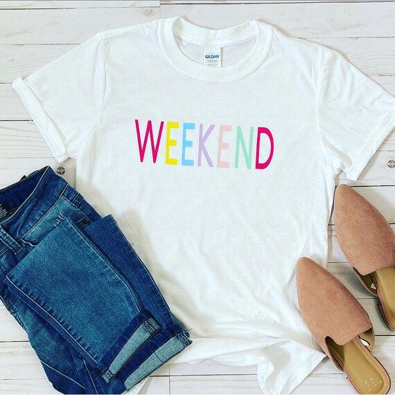 Weekend Graphic Tee | womens shirt | colorful | rainbow | bright | trendy | short sleeve | tshirt... | Etsy (US)
