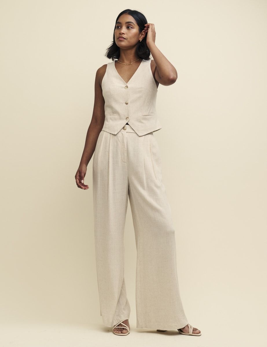 Cream Linen-blend Relaxed Tailored Trousers | Nobody's Child