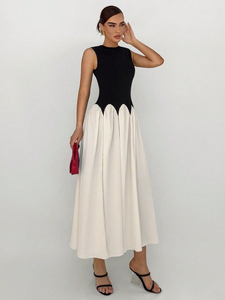 Aloruh Elegant Color Block Sleeveless Dress For Summer | SHEIN