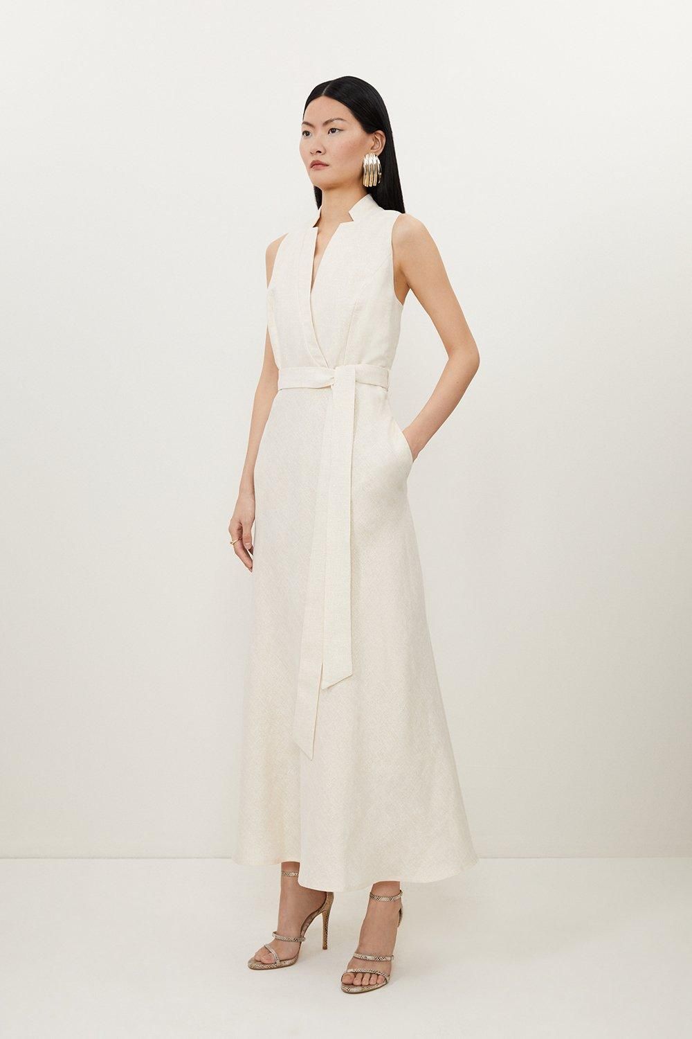 Tall Tailored Linen Metallic Notch Neck Maxi Dress | Karen Millen US