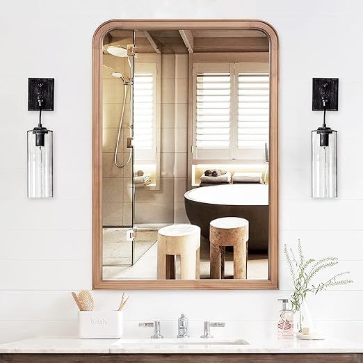WallBeyond Wood Frame Bathroom Mirror 24" x 36" Wooden Arched Wall Mirror Farmhouse Style Bathroo... | Amazon (US)