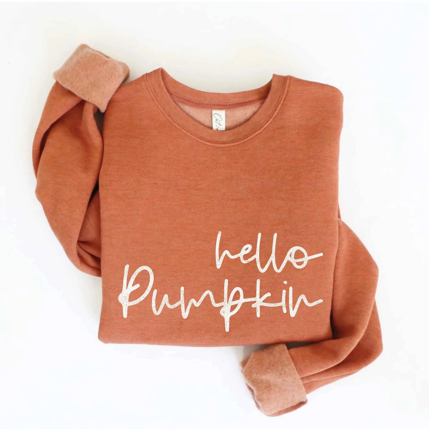 hello Pumpkin Graphic Fleece Pullover, Autumn Leaf | SpearmintLOVE