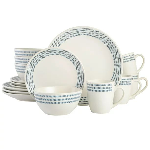 Gap Home 16-Piece Striped Rim White Stoneware Dinnerware Set | Walmart (US)